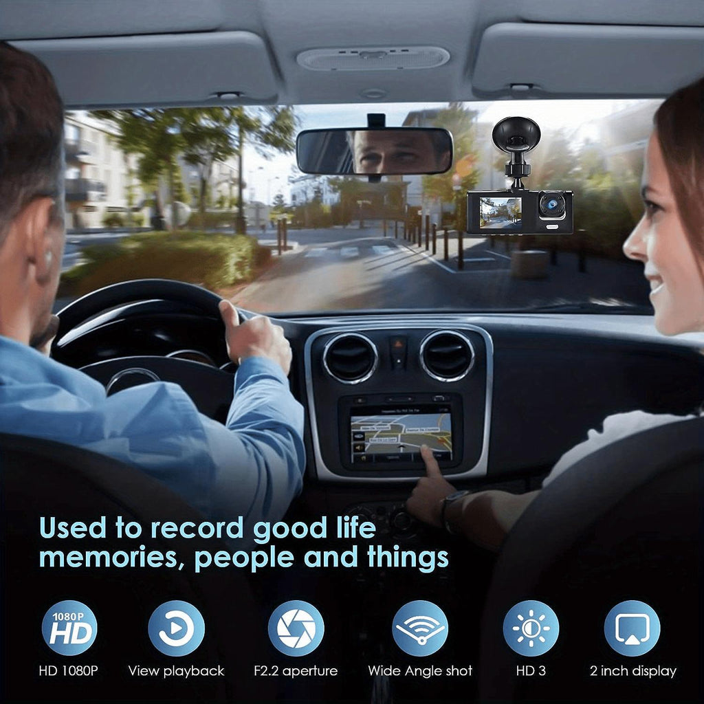 3 Channel Dash Cam Front And Rear Inside, 1080P Car DVR Camera Video Recorder G-Sensor Night Vision/ParMonitor/Accident Lock/Loop Recording