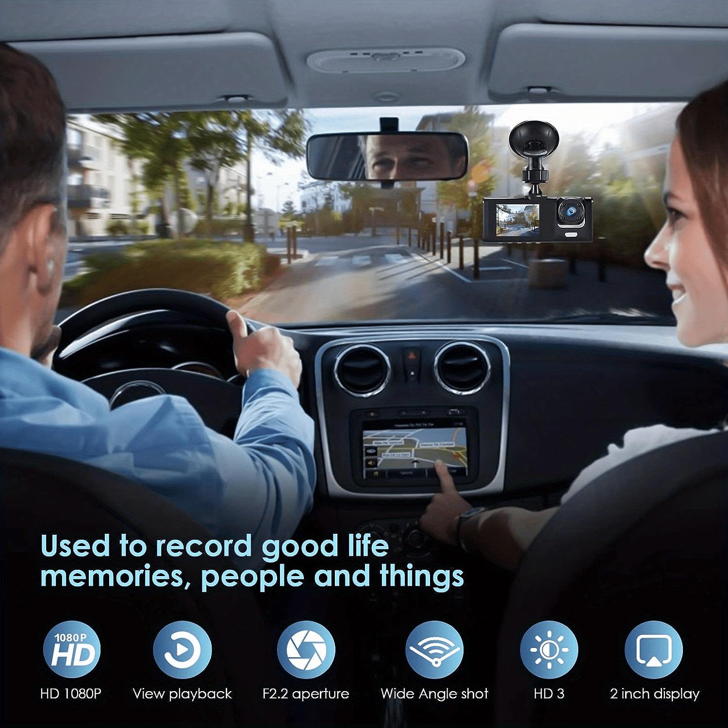3 Channel Dash Cam Front And Rear Inside, 1080P Car DVR Camera Video Recorder G-Sensor Night Vision/ParMonitor/Accident Lock/Loop Recording