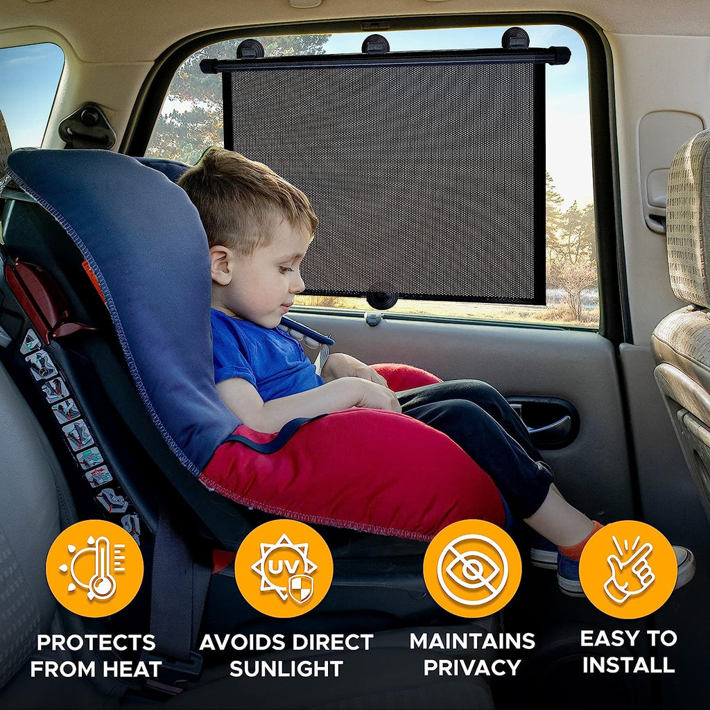 EcoNour Window Shades for Car Baby (2 Pack) | Retractable car Window Shade for Baby for Sun Protection for Kids, Passengers &amp; Pets in The Back Seat | Car Window Covers for Trucks | XL (20”x22”)