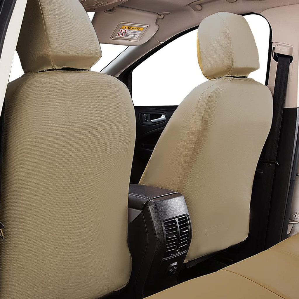 Flying Banner car seat Covers Protects Water Proof Faux Leather Carbon Fiber Fronts Gold Beige (Beige Beige, Front Pair)