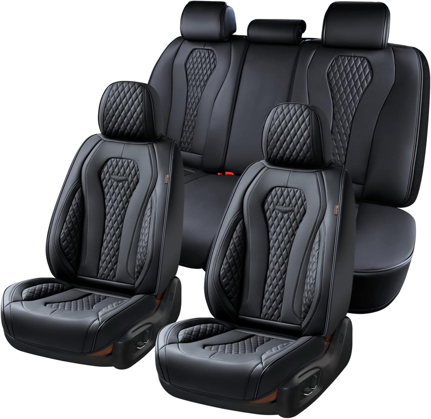 Coverado Leather Seat Covers Full Set, 5 Seats Universal for Cars, Waterproof Luxury Leatherette Cushions, Front and Rear Protectors, Auto Fit Most Vehicles Black
