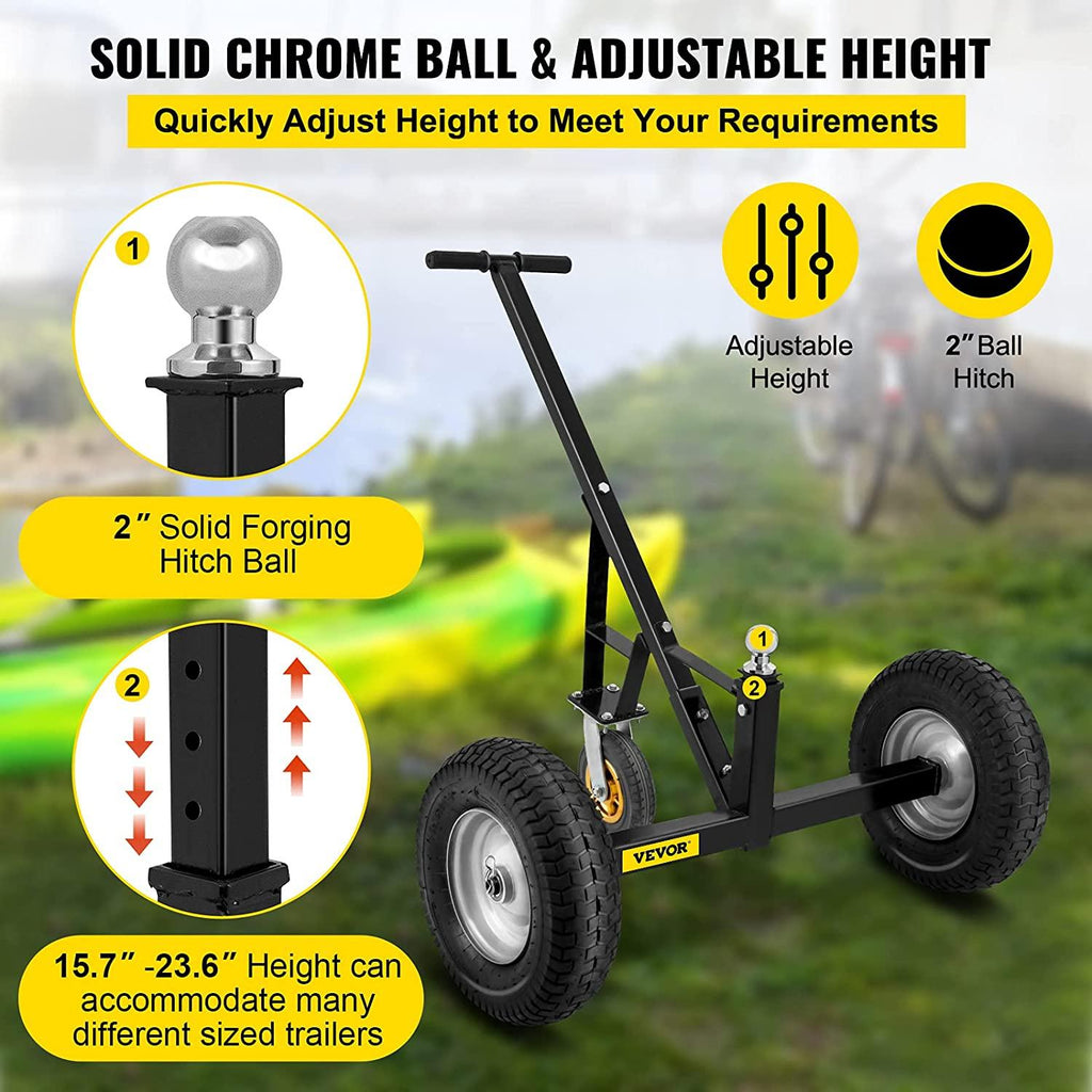 Adjustable Trailer Dolly, 800 Lbs Capacity Trailer Mover Dolly, 15.7" -23.6" Adjustable Height, 2" Ball Trailer Mover with 16" Wheels, Heavy-Duty Tow Dolly for Car, RV, Boat