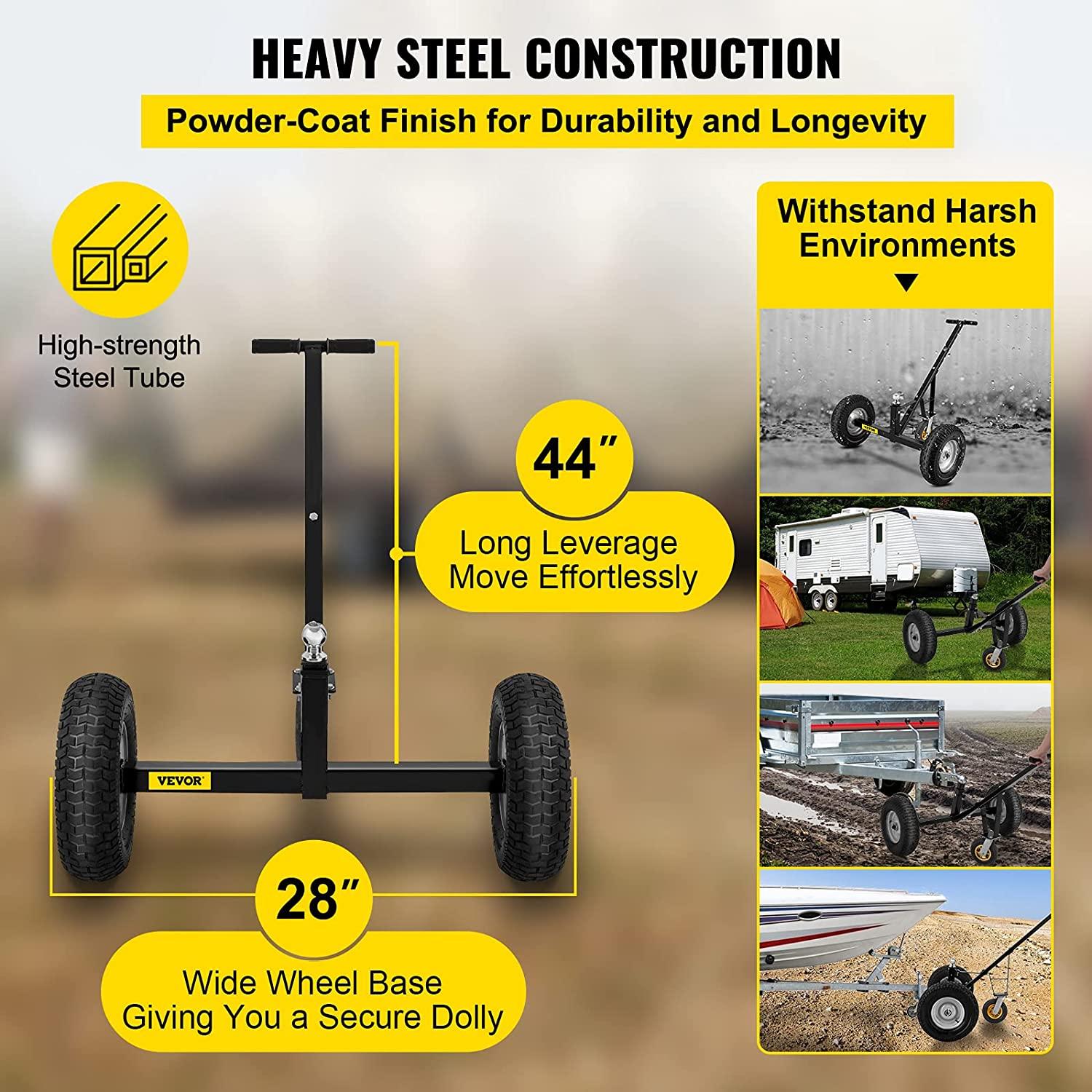 Adjustable Trailer Dolly, 800 Lbs Capacity Trailer Mover Dolly, 15.7" -23.6" Adjustable Height, 2" Ball Trailer Mover with 16" Wheels, Heavy-Duty Tow Dolly for Car, RV, Boat