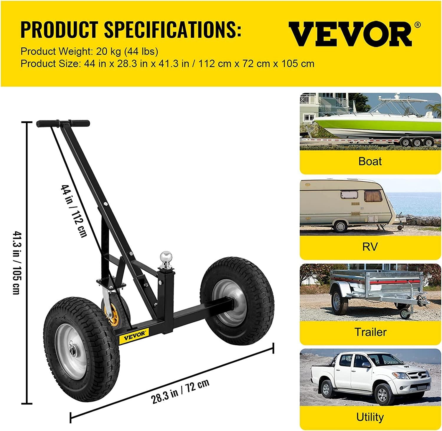 Adjustable Trailer Dolly, 800 Lbs Capacity Trailer Mover Dolly, 15.7" -23.6" Adjustable Height, 2" Ball Trailer Mover with 16" Wheels, Heavy-Duty Tow Dolly for Car, RV, Boat