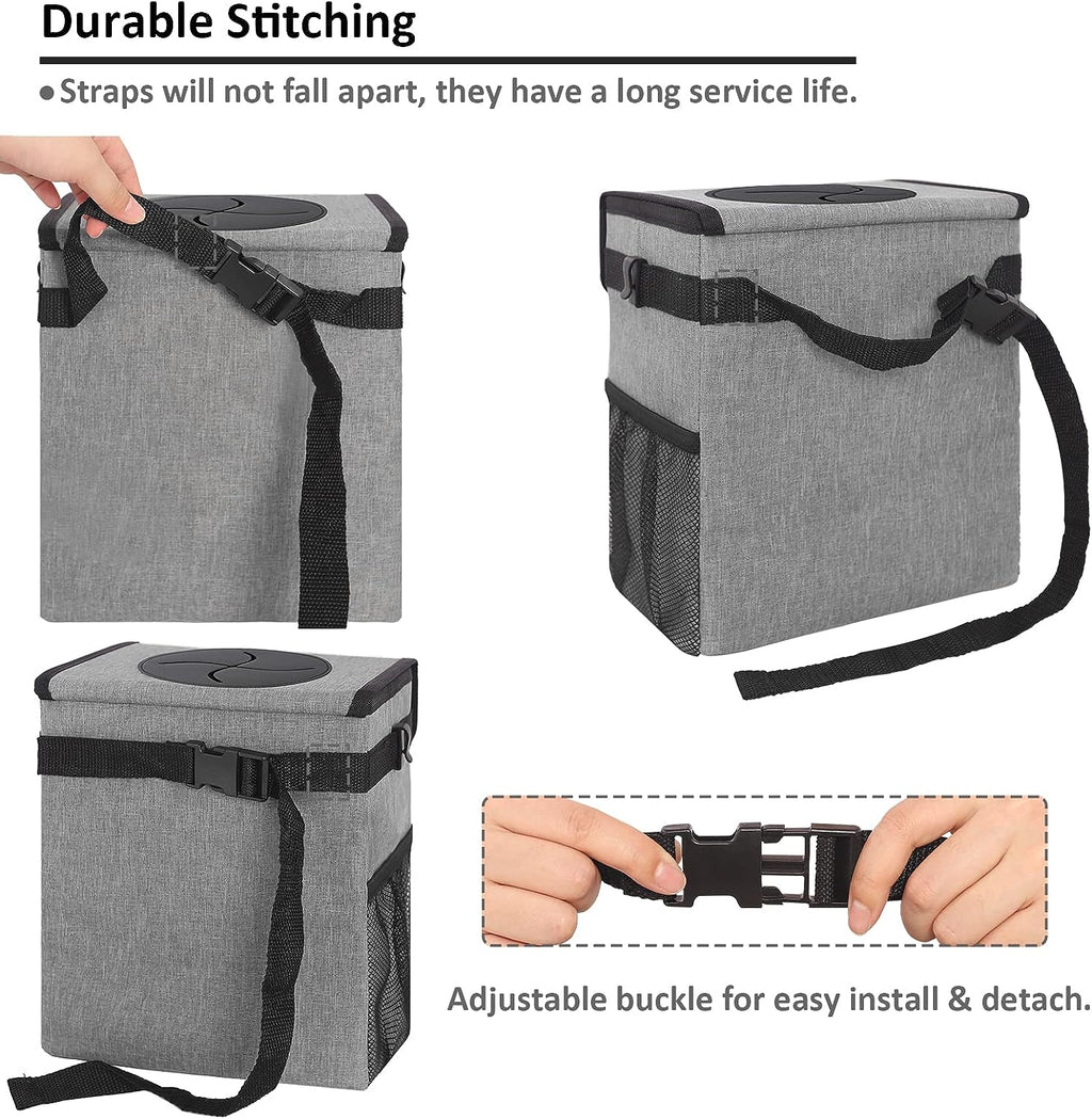 Vankor Cute Leak Proof Trash Can, Trash Bag Bin, Hanging Waterproof Automotive Garbage Cans For Vehicles, Car, Grey