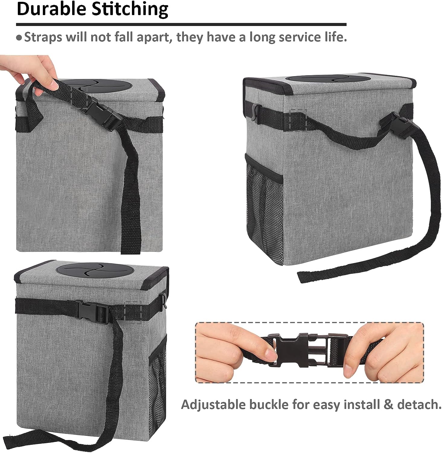 Vankor Cute Leak Proof Trash Can, Trash Bag Bin, Hanging Waterproof Automotive Garbage Cans For Vehicles, Car, Grey
