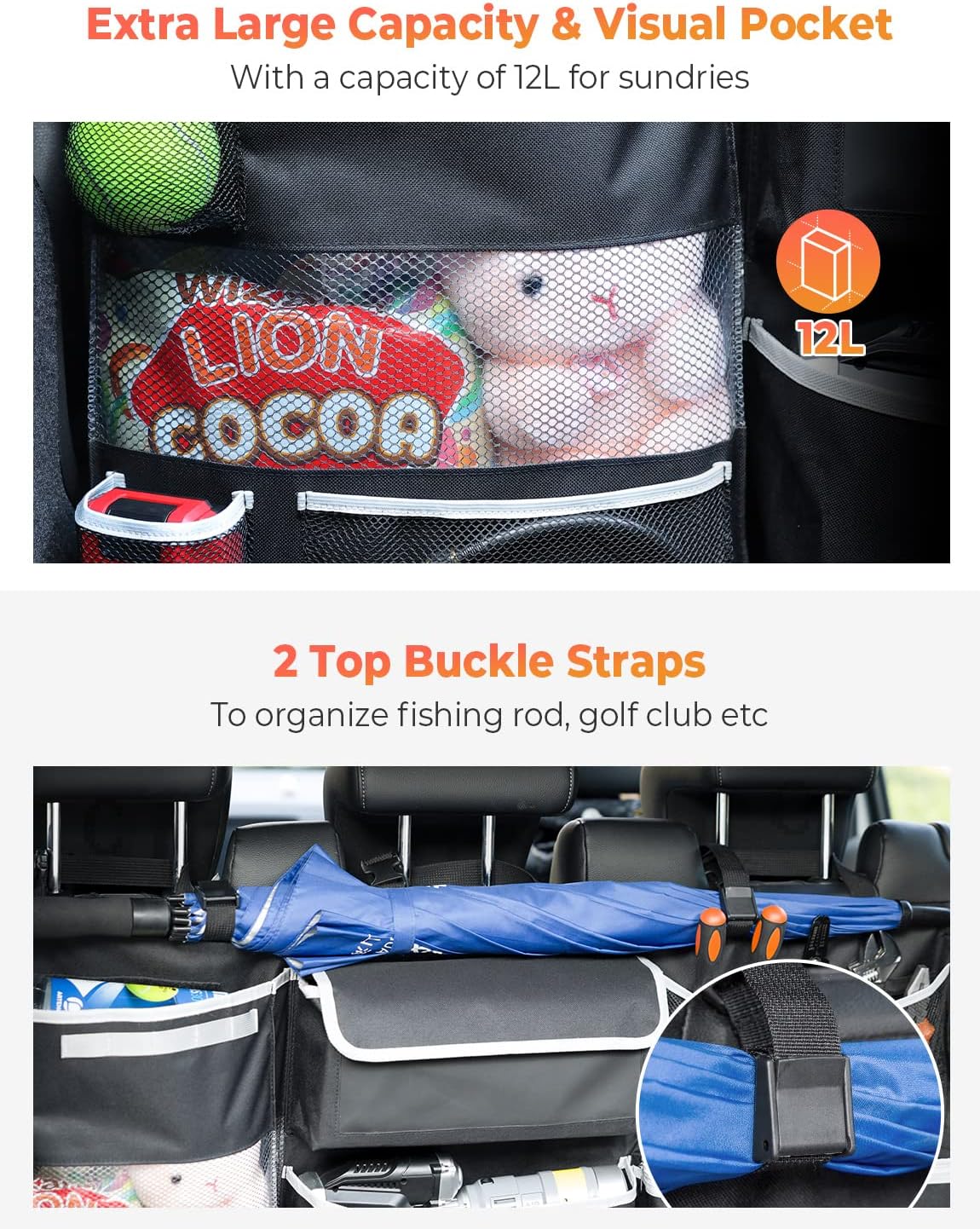 Oasser Car Storage Organizer Version, Hanging Trunk Organizer with 10 Different Functional Storage Bags, Car Trunk Organizer for SUV Truck MPV VAN