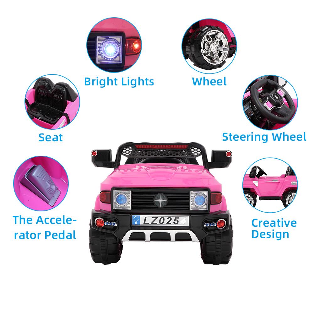 2023 Newest Electric Cars for Kids, Kids Electric Ride-On Truck, 3 Speeds Remote Control Car with LED Lights for Boys Girls Christmas Gifts to Ride on Pavement Grass Mud Gravel and Hills, Pink, Q8016