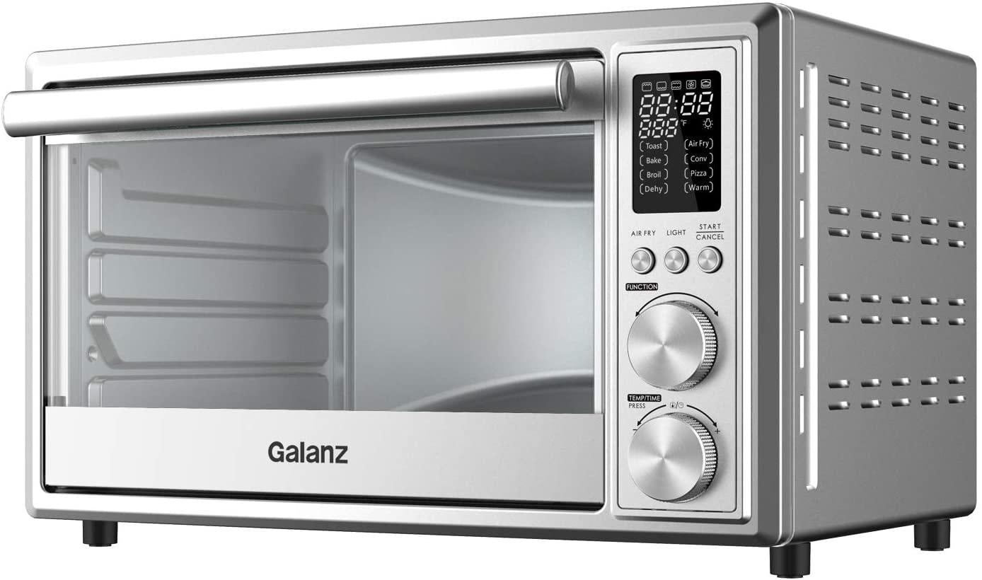 Galanz GTH12A09S2EWAC18 Digital Toaster Oven with Air Fry 1800W/0.9 Cu.Ft, 8 Pre-set CooFunctions, LED Display, Interior Light, 150F – 450F, 25L,  Steel