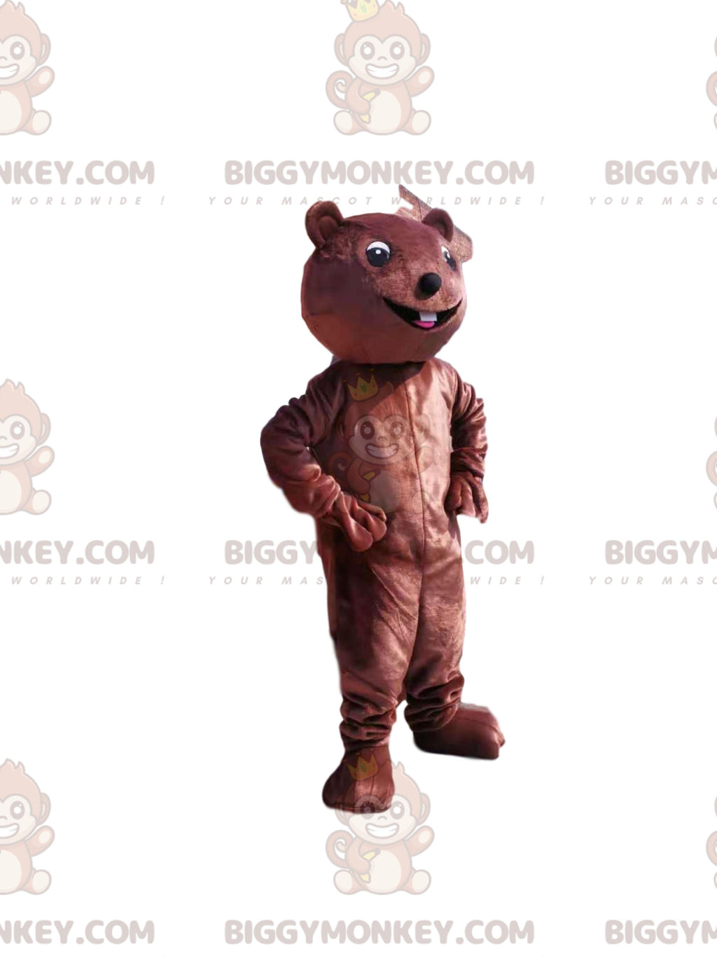 BIGGYMONKEYMascot Costume Very Cute Brown Bear Cub With Two Cute Little Teeth