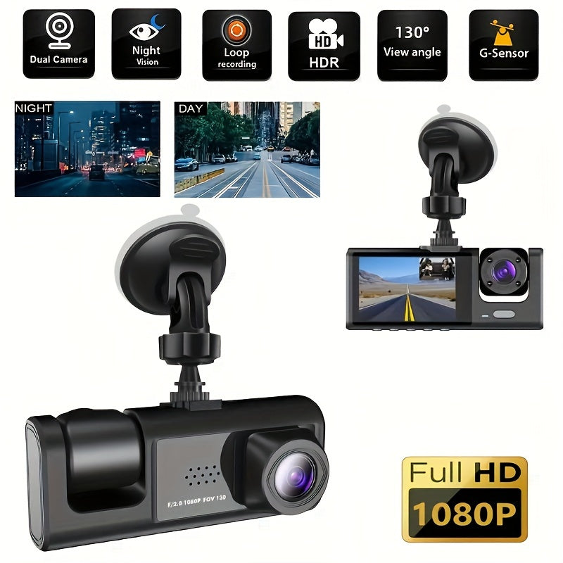 1080P Car Dash Cam 2 Camera Cycle Recording Video Recorder, Front And Inside View Camera, ParMonitor, Reverse Camera, Infrared Night Vision