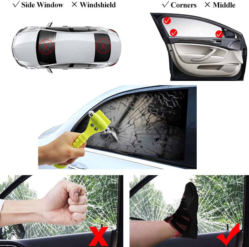 SINSEN Car Safety Hammer, Window Glass Hammer Breaker and Seatbelt Cutter, Emergency Automotive Escape Tool, 2-in-1 for Family Rescue, Glow in Dark, Set of 2 (S-02)