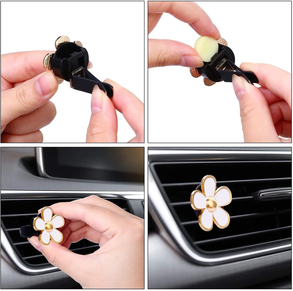 6 Pcs Daisy Air Vent Clips, Cute Flower Air Conditioning Outlet Clip Car Air Fresheners Vent Clips Car Interior Decor Charm Car Decoration Cute Car Accessories for Women Girls + Mask Hook(White)