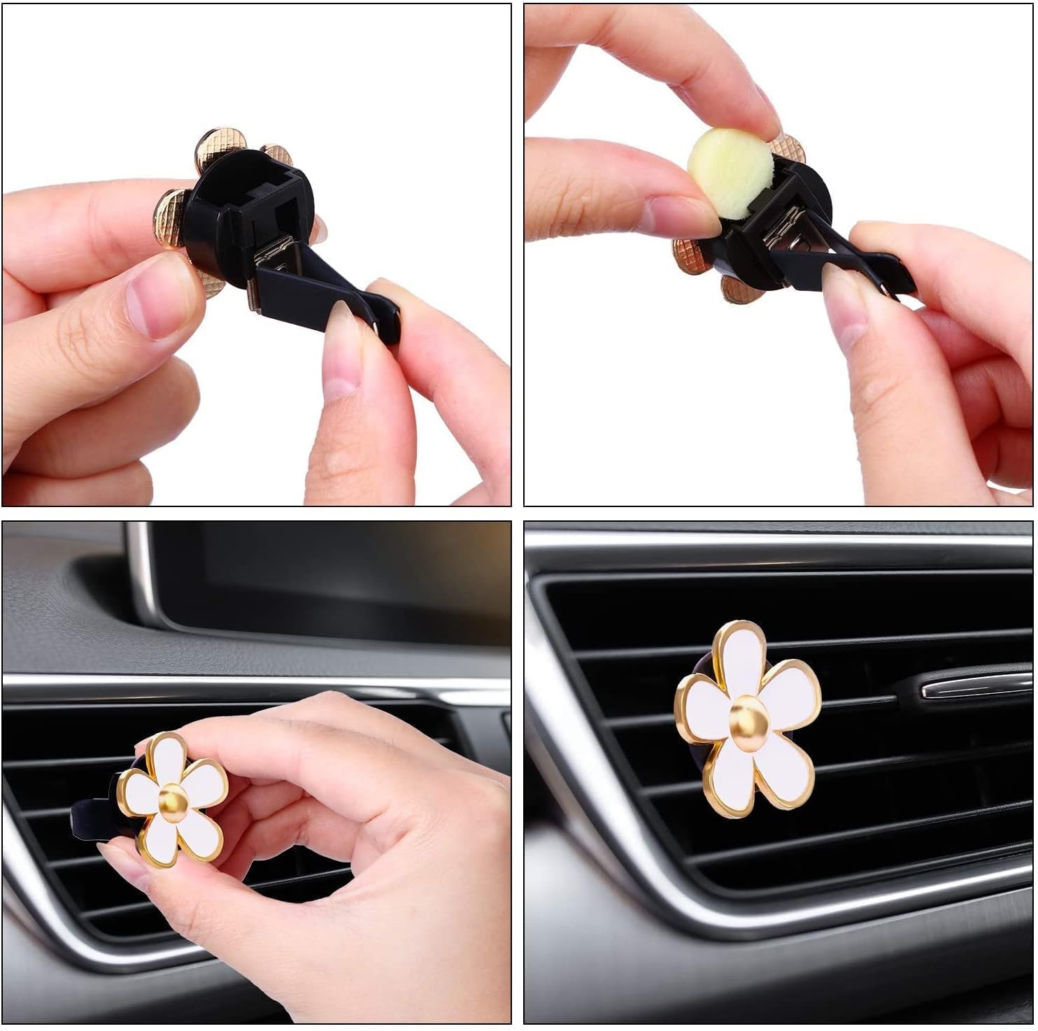 6 Pcs Daisy Air Vent Clips, Cute Flower Air Conditioning Outlet Clip Car Air Fresheners Vent Clips Car Interior Decor Charm Car Decoration Cute Car Accessories for Women Girls + Mask Hook(White)