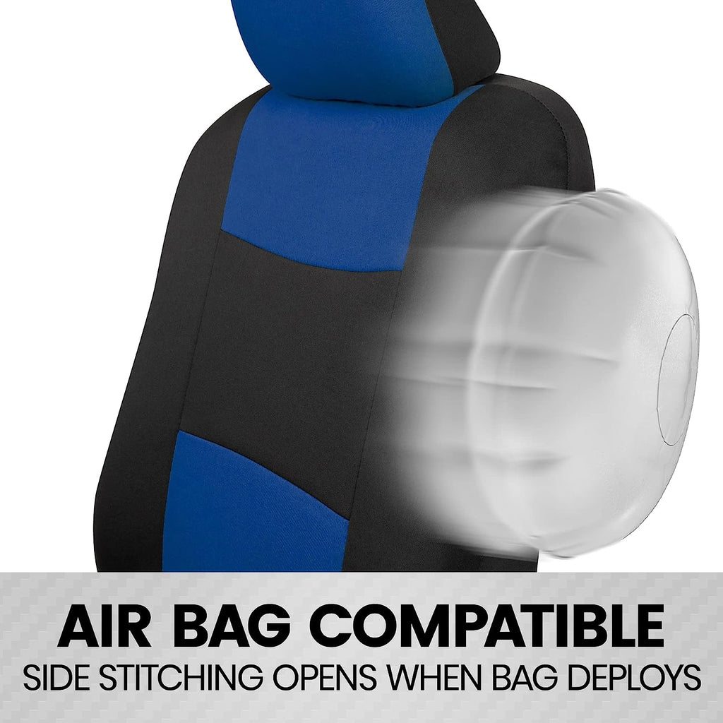 BDK PolyPro Car Seat Covers Full Set in Blue on Black – Front and Rear Split Bench Seat Covers, Easy to Install, Car Accessories for Auto Trucks Van SUV