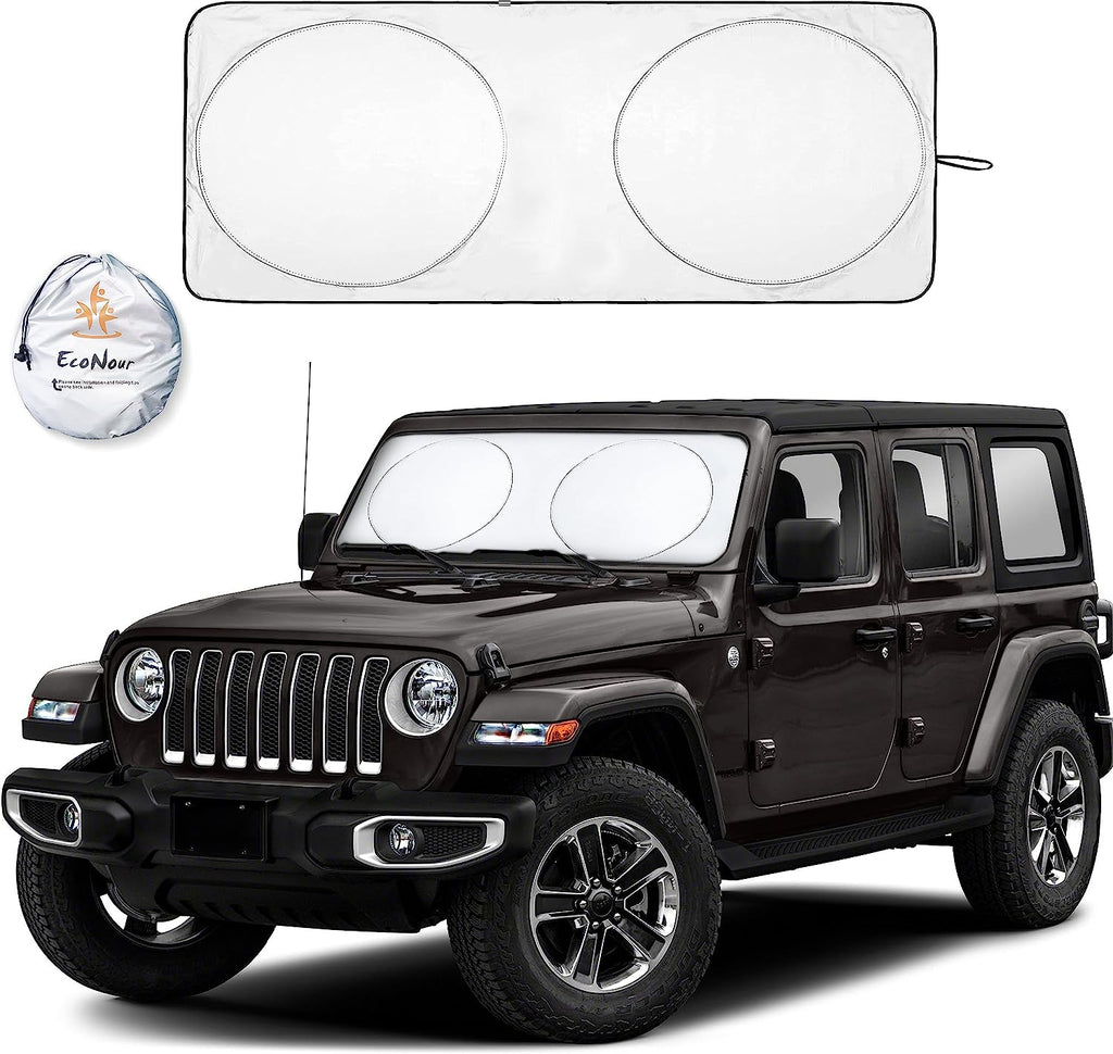 EcoNour Windshield Sunshade for Jeep Wrangler | Sun Visor for UV Rays &amp; Heat Protection | Suitable for Wrangler, Compass, Gladiator &amp; Renegade | Accessories for Jeep Wrangler