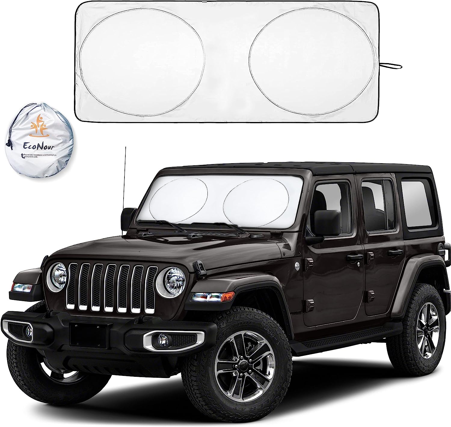 EcoNour Windshield Sunshade for Jeep Wrangler | Sun Visor for UV Rays &amp; Heat Protection | Suitable for Wrangler, Compass, Gladiator &amp; Renegade | Accessories for Jeep Wrangler