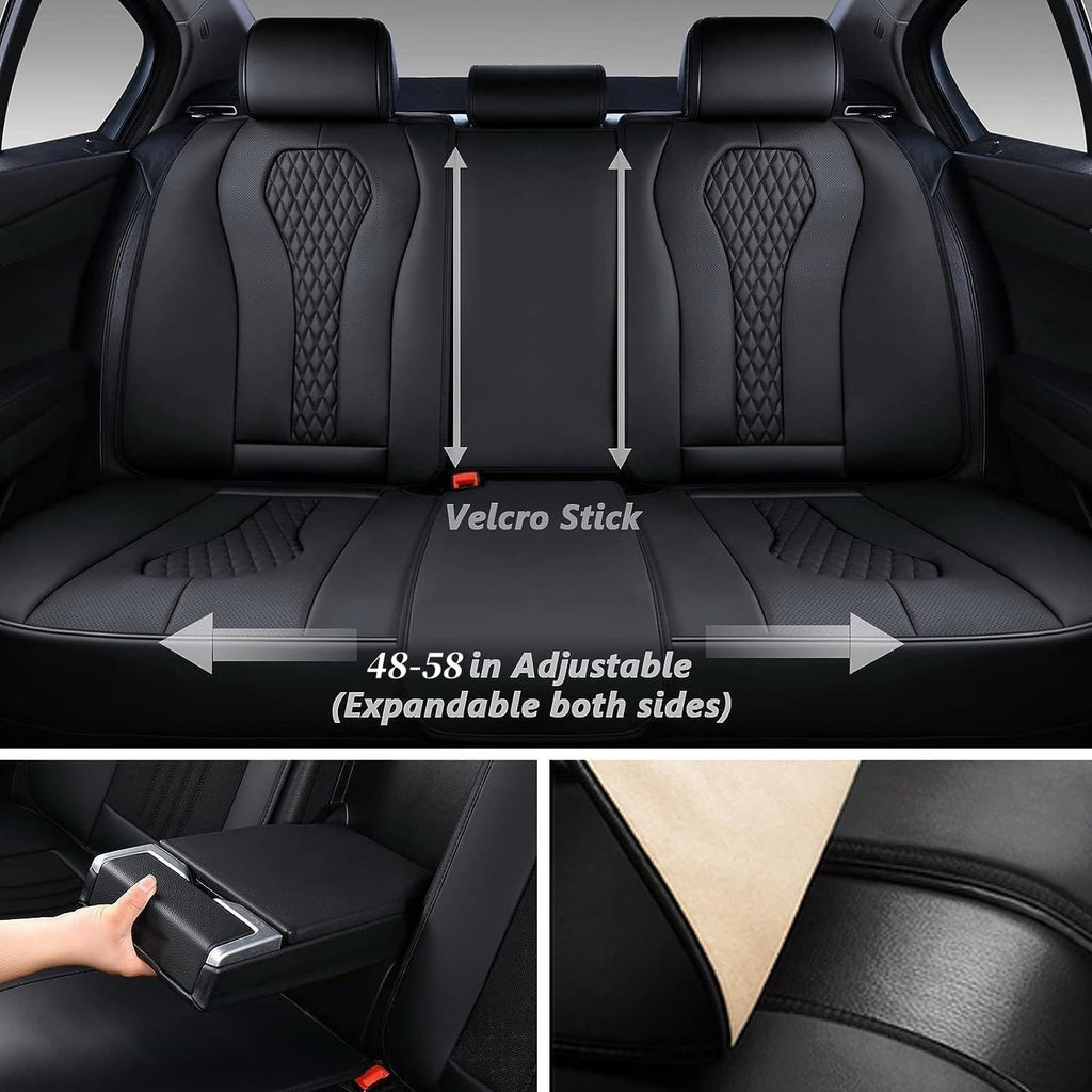 Coverado Leather Seat Covers Full Set, 5 Seats Universal for Cars, Waterproof Luxury Leatherette Cushions, Front and Rear Protectors, Auto Fit Most Vehicles Black