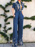 Elegant and fashionable positioning printing high-waist jumpsuit