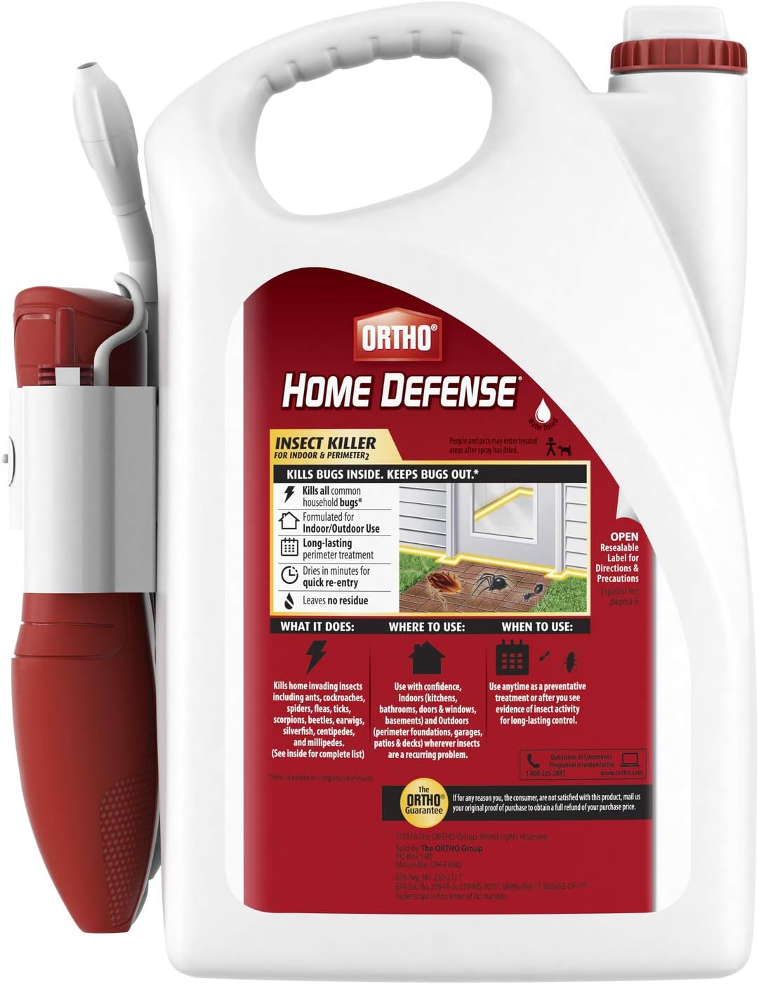 Ortho Home Defense Insect Killer for Indoor &amp; Perimeter2 Kills Ants, Roaches, Spiders with No Odor and Fast Dry, 1.33Gal