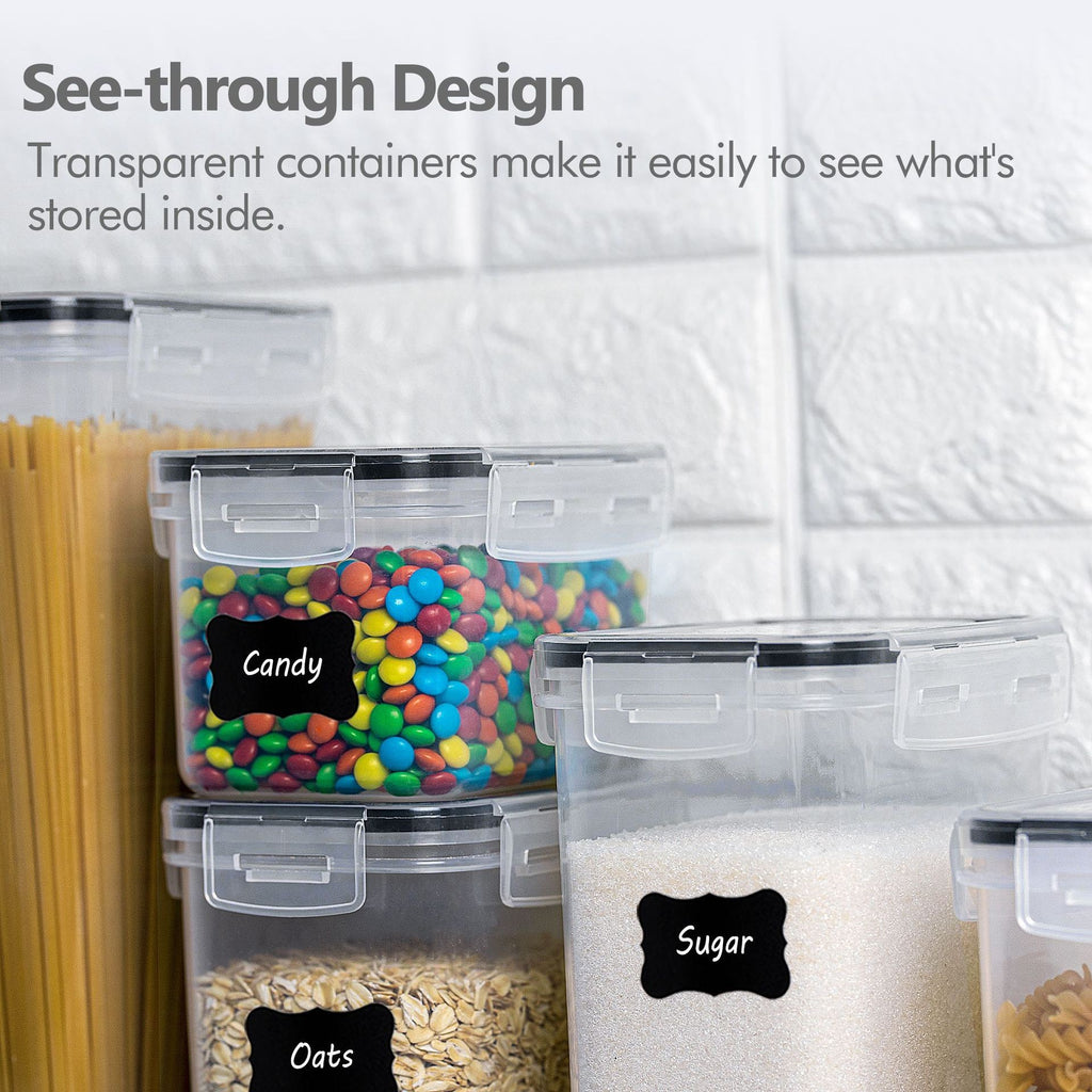 3/4/7pcs Plastic Airtight Food Containers For Kitchen Organization With Lids, 24 Labels, 1 Marker For Cereal And Flour StoraContainers PP Material