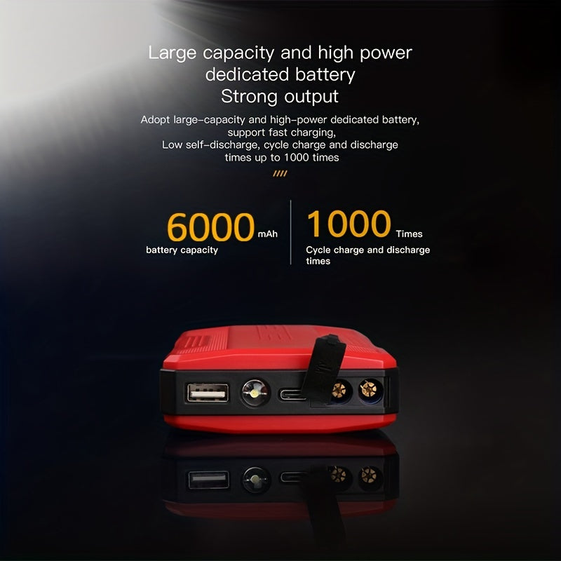 6000mAh Portable Emergency Car Jump Starter: Boost Your Petrol Or Diesel Vehicle Instantly!