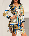 printed long-sleeved casual fashion shirt dress