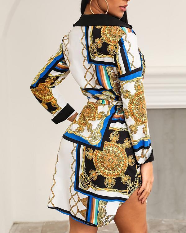 printed long-sleeved casual fashion shirt dress