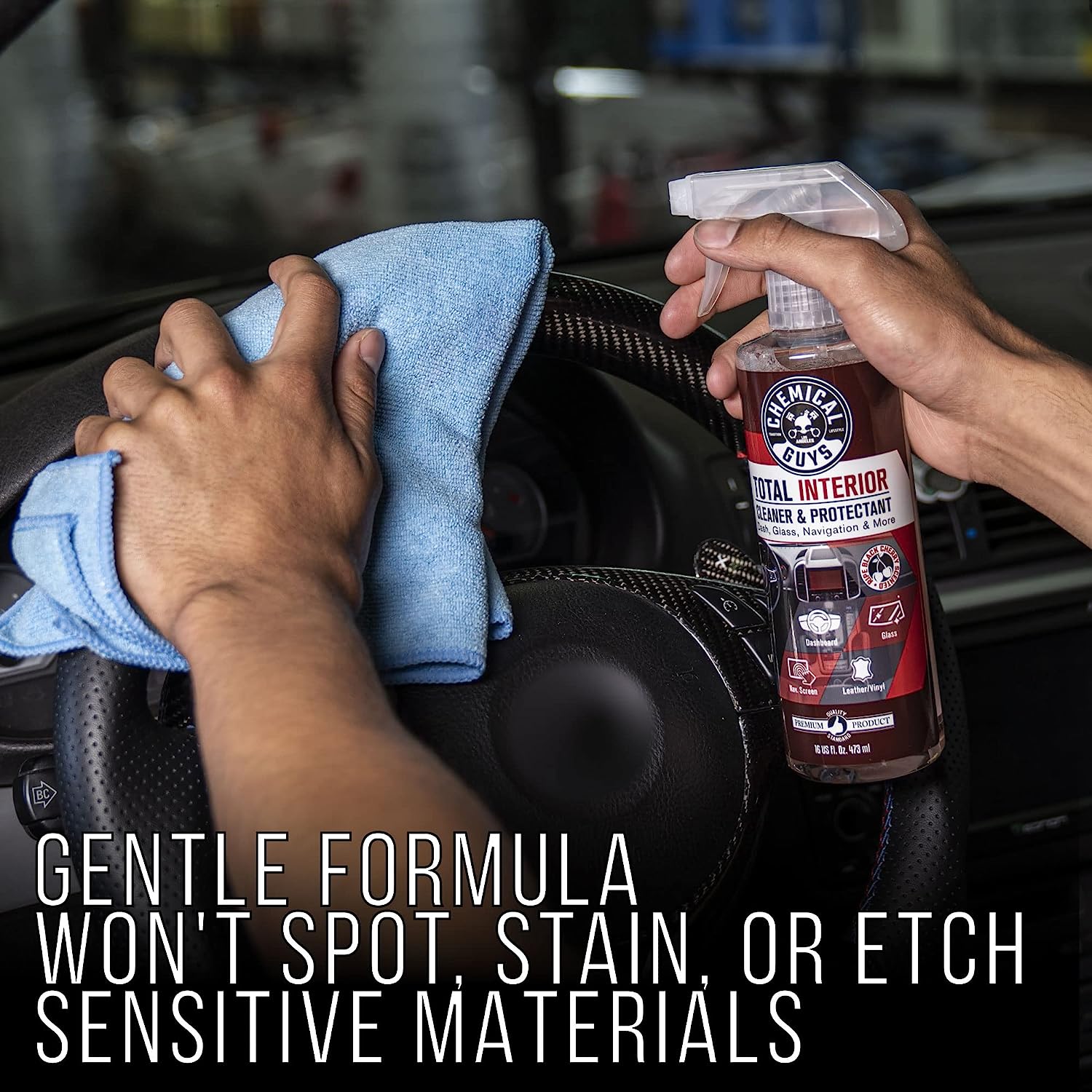 Chemical Guys SPI22516 Total Interior Cleaner &amp; Protectant (Safe on Dash, Leather, Vinyl, Plastics, Trim, Glass, Fabric &amp; More), 16 fl oz (Black Cherry Scent)