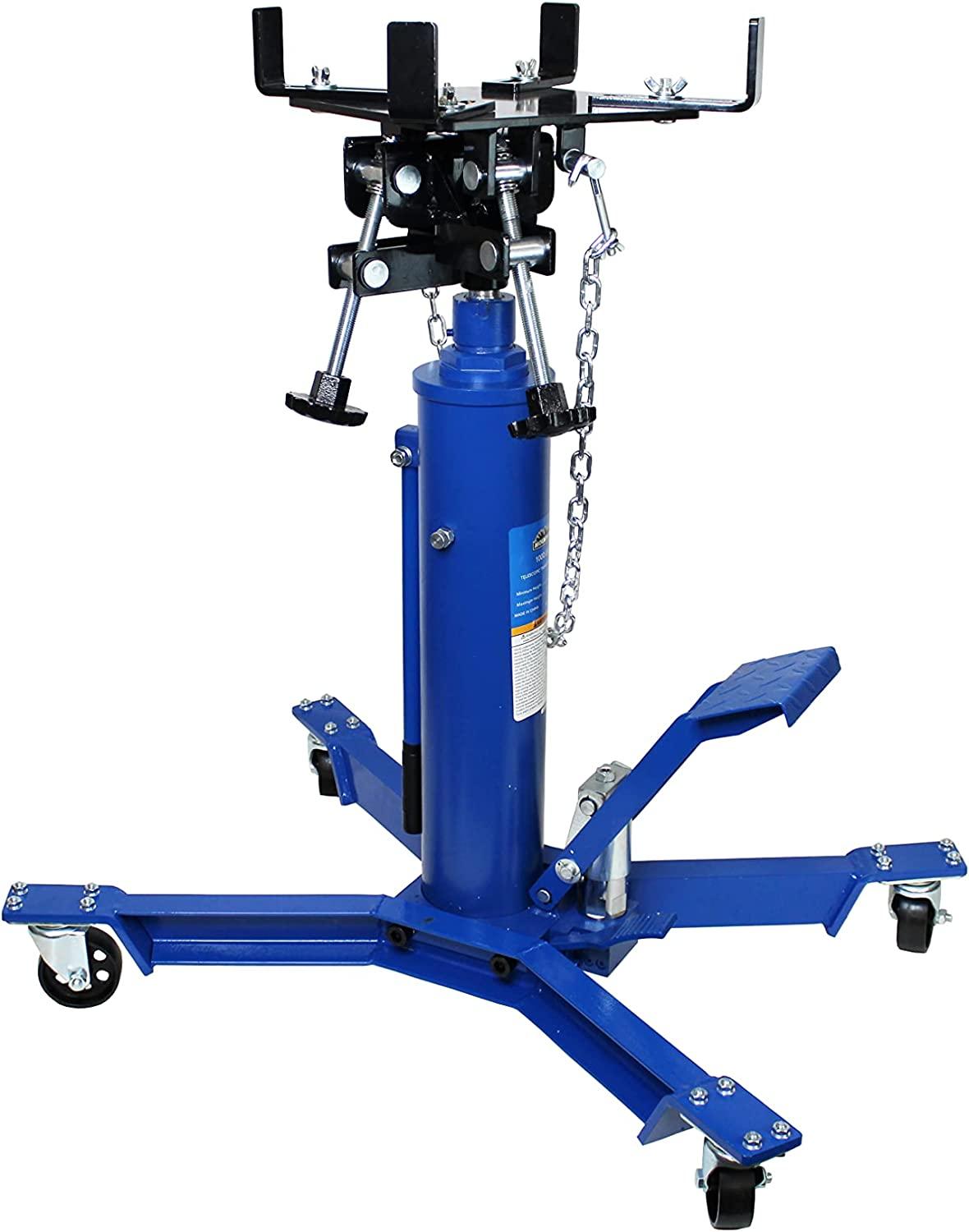 Mountain Transmission Jack 1,000 Lb Capacity Two StaHydraulic Telescopic Easy to Use Foot Pump Heavy Duty Steel Construction Dual Axis Pivoting Saddle MTN60504