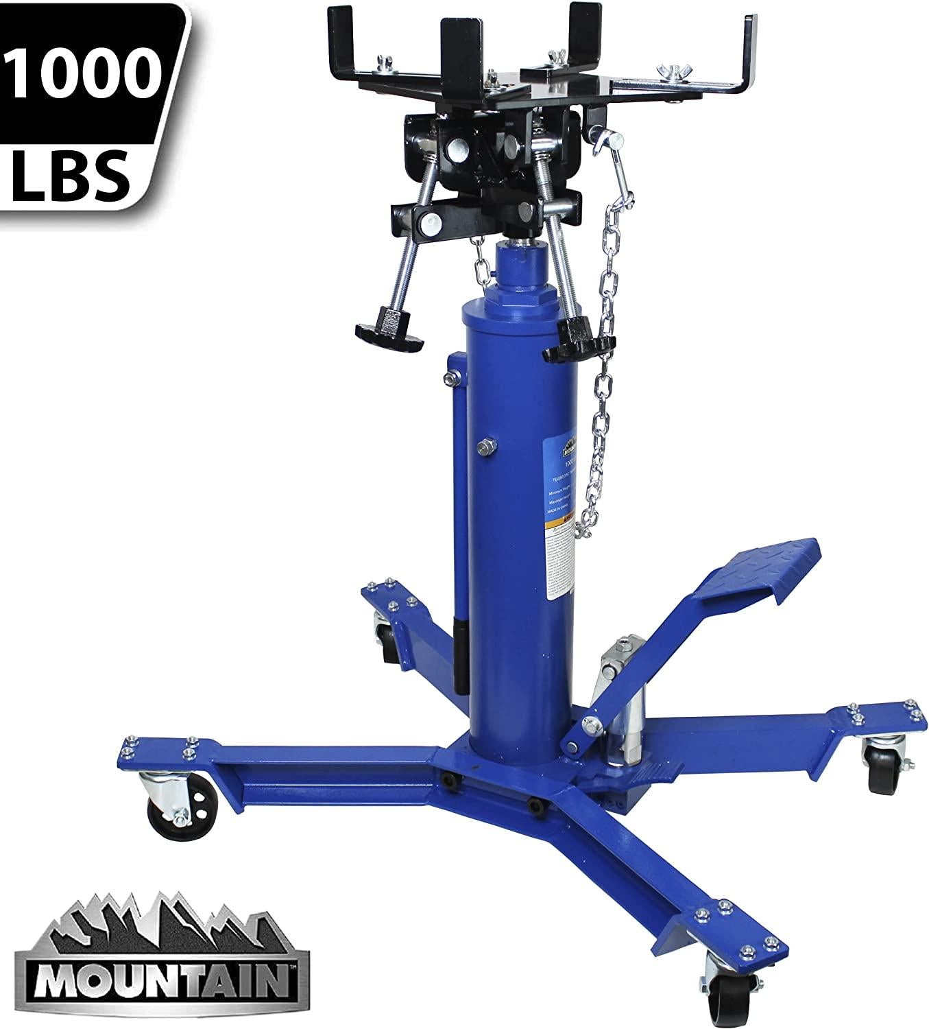 Mountain Transmission Jack 1,000 Lb Capacity Two StaHydraulic Telescopic Easy to Use Foot Pump Heavy Duty Steel Construction Dual Axis Pivoting Saddle MTN60504