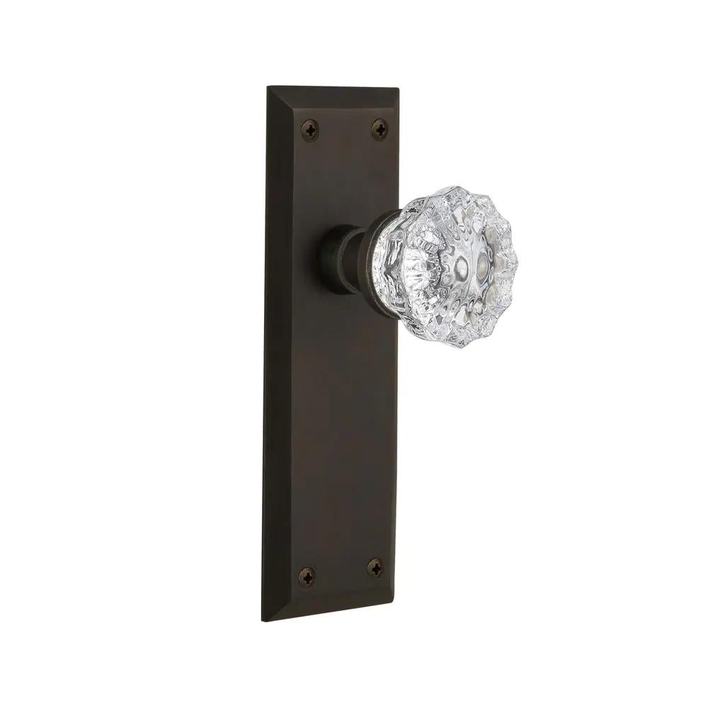 York Plate 2-3/8 in. Backset Oil-Rubbed Bronze Privacy Bed/Bath Crystal Glass Door Knob