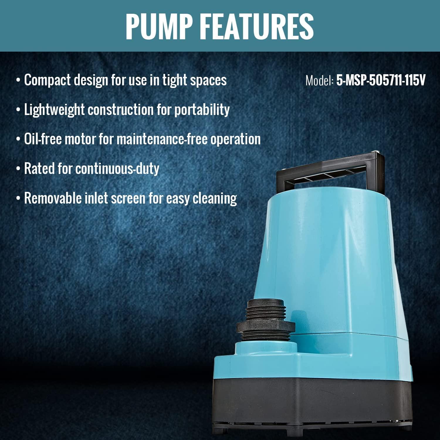 Little Giant 505711 5-Series Aluminum Pump, Manual Hydroponic, 1500 GPH, 10 Ft. Cord, Blue