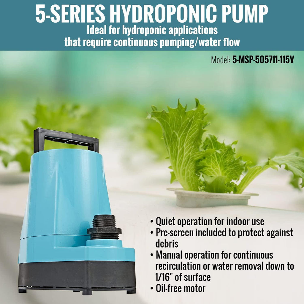 Little Giant 505711 5-Series Aluminum Pump, Manual Hydroponic, 1500 GPH, 10 Ft. Cord, Blue