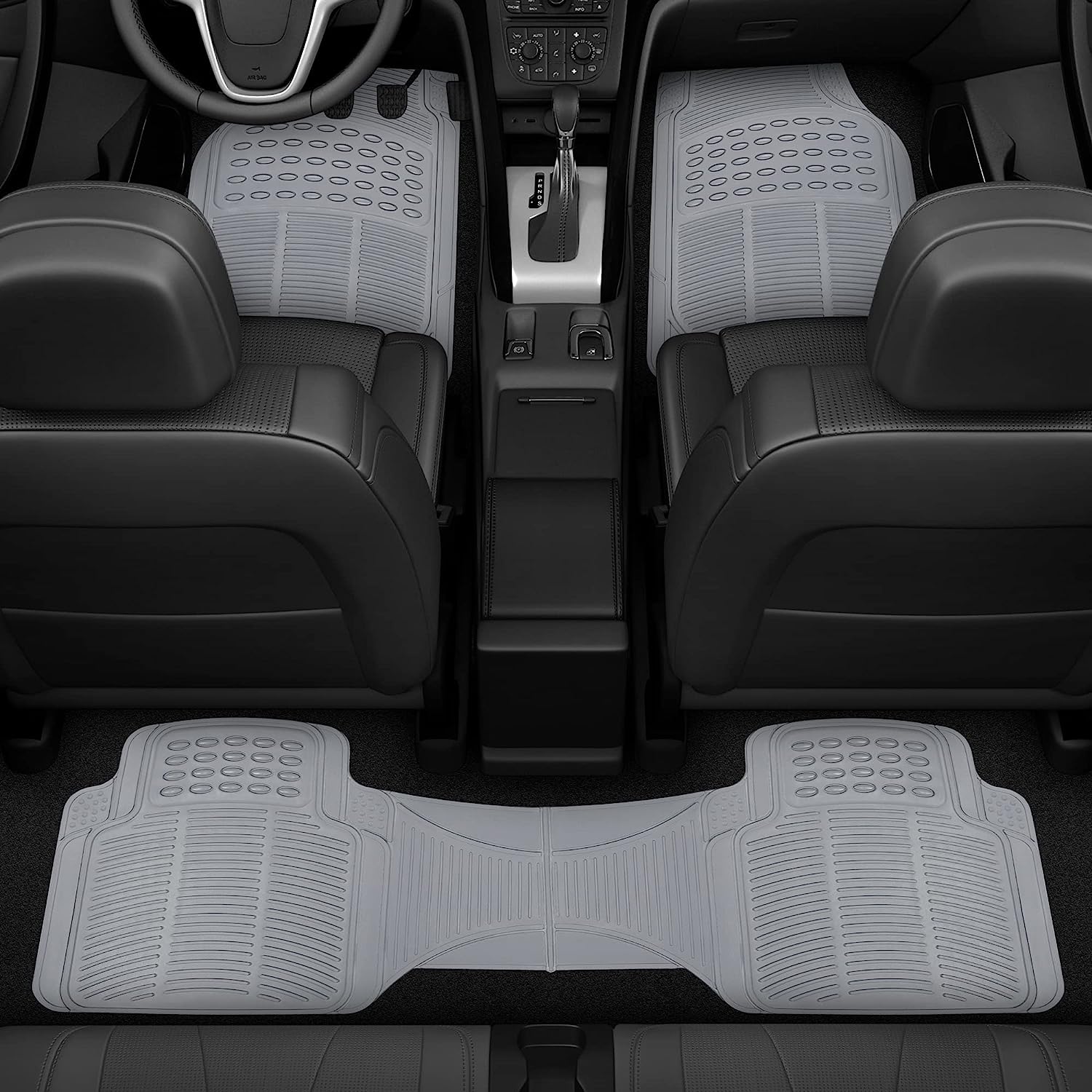 BDK Original ProLiner 3 Piece Heavy Duty Front &amp; Rear Rubber Floor Mats for Car SUV Van &amp; Truck, Gray - All Weather Floor Protection with Universal Fit
