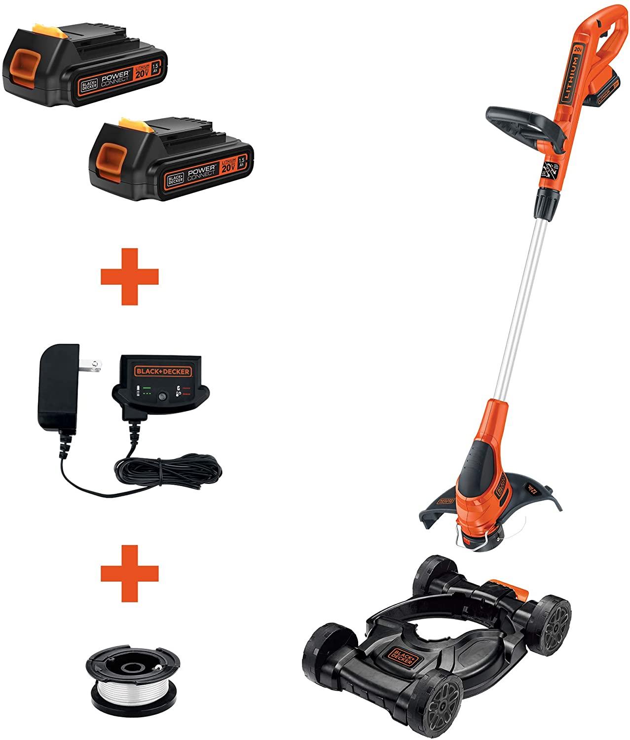 BLACK+DECKER 3-in-1 Lawn Mower, String Trimmer and Edger, 12-Inch with Extra 4-Ah Lithium Ion Battery Pack (MTC220 & LB2X4020)