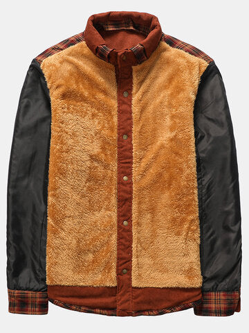 mens plaid patchwork 100 % cotton fleece lined thick lapel reversible jackets