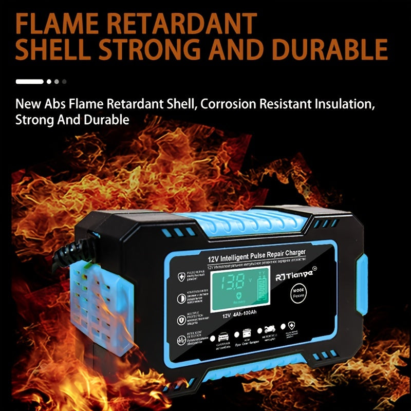 Full Car Motorcycle Battery Charger 12V 6A Auto Pulse Repair LCD Display Smart Fast CharAGM Deep Cycle GEL Lead-Acid Charger