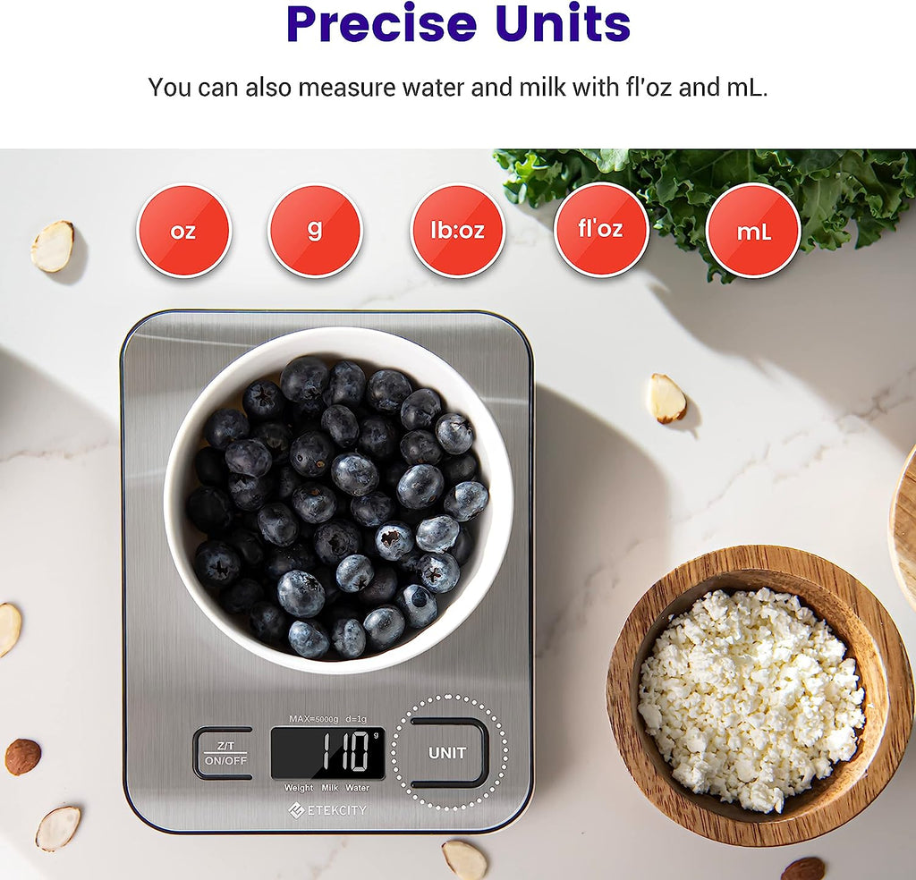 Etekcity Food Kitchen Scale, Digital Grams and Ounces for Weight Loss, Baking, Cooking, Keto and Meal Prep, LCD Display, Medium, 304 Stainless Steel