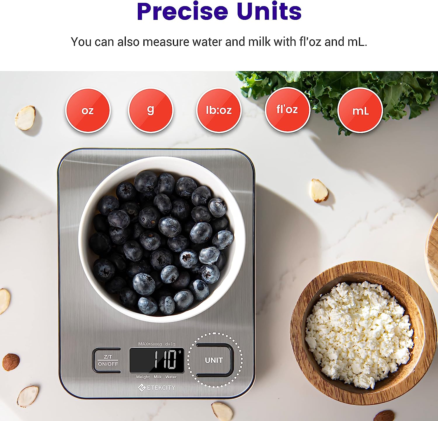Etekcity Food Kitchen Scale, Digital Grams and Ounces for Weight Loss, Baking, Cooking, Keto and Meal Prep, LCD Display, Medium, 304 Stainless Steel