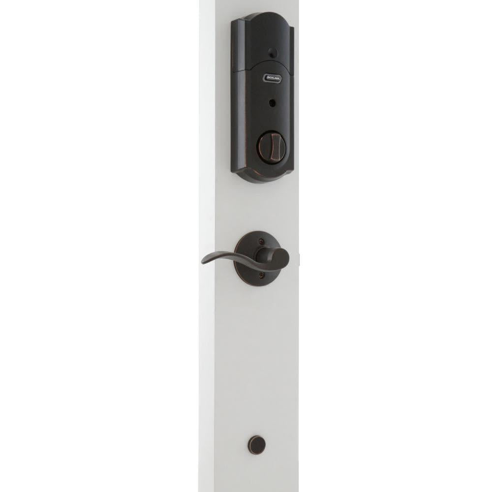 Camelot Aged Bronze Sense Smart Door Lock with Left Handed Accent Lever Door Handleset