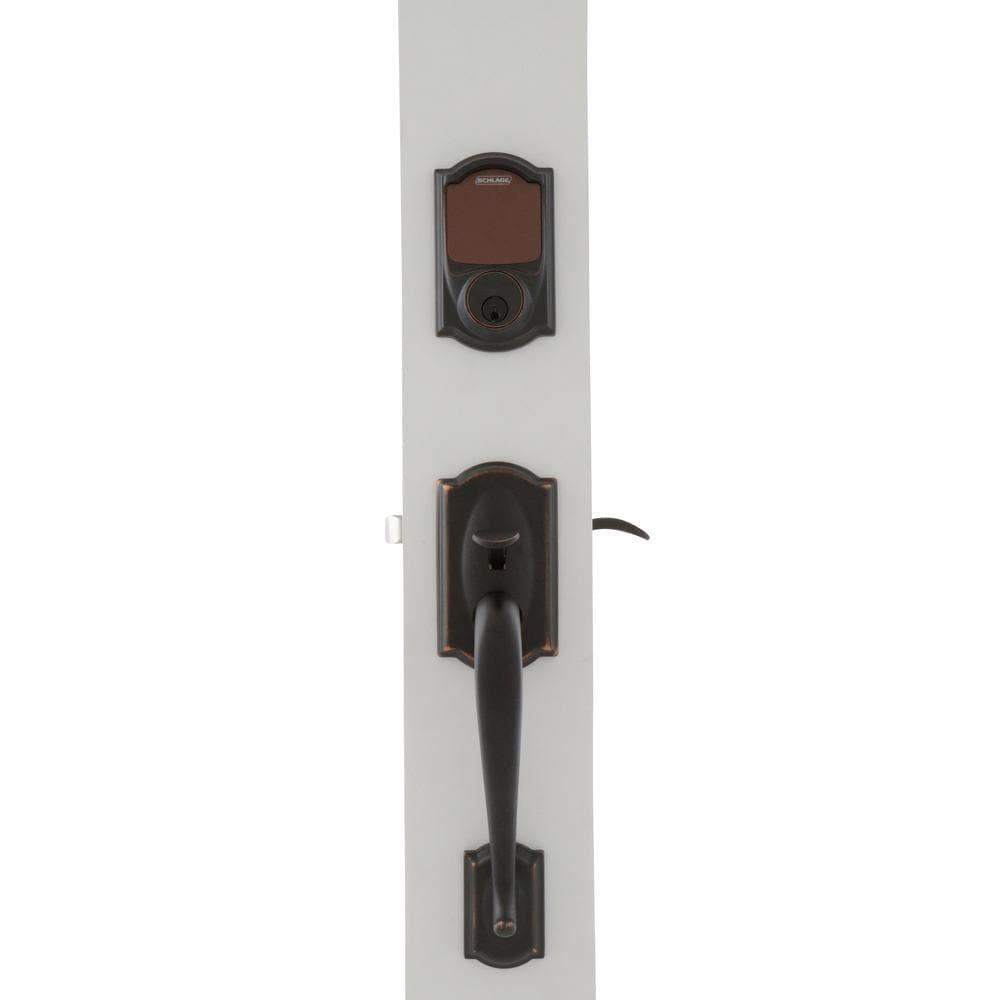 Camelot Aged Bronze Sense Smart Door Lock with Left Handed Accent Lever Door Handleset