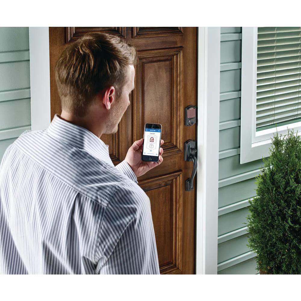 Camelot Aged Bronze Sense Smart Door Lock with Left Handed Accent Lever Door Handleset