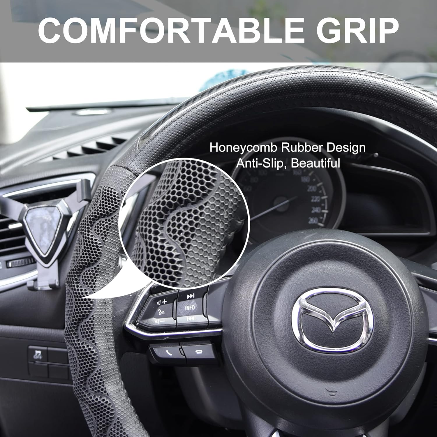 Elantrip 14 1/2"-15" Steering Wheel Cover, Universal, Black 3D Honeycomb Comfortable Grip