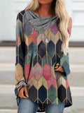 Geometric Print Casual Long-sleeved T-shirt