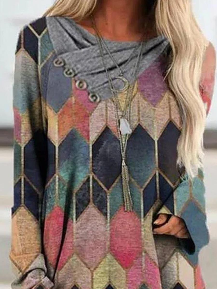 Geometric Print Casual Long-sleeved T-shirt