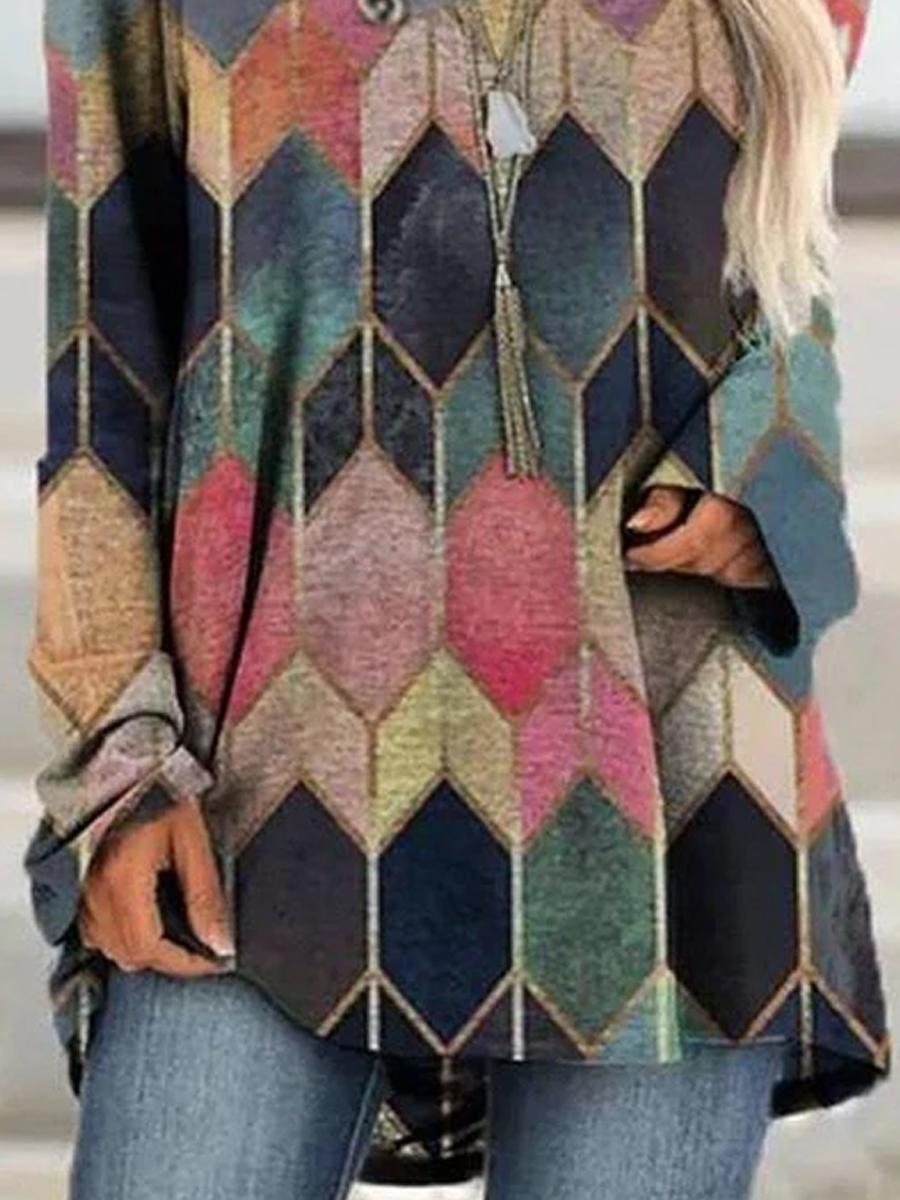 Geometric Print Casual Long-sleeved T-shirt
