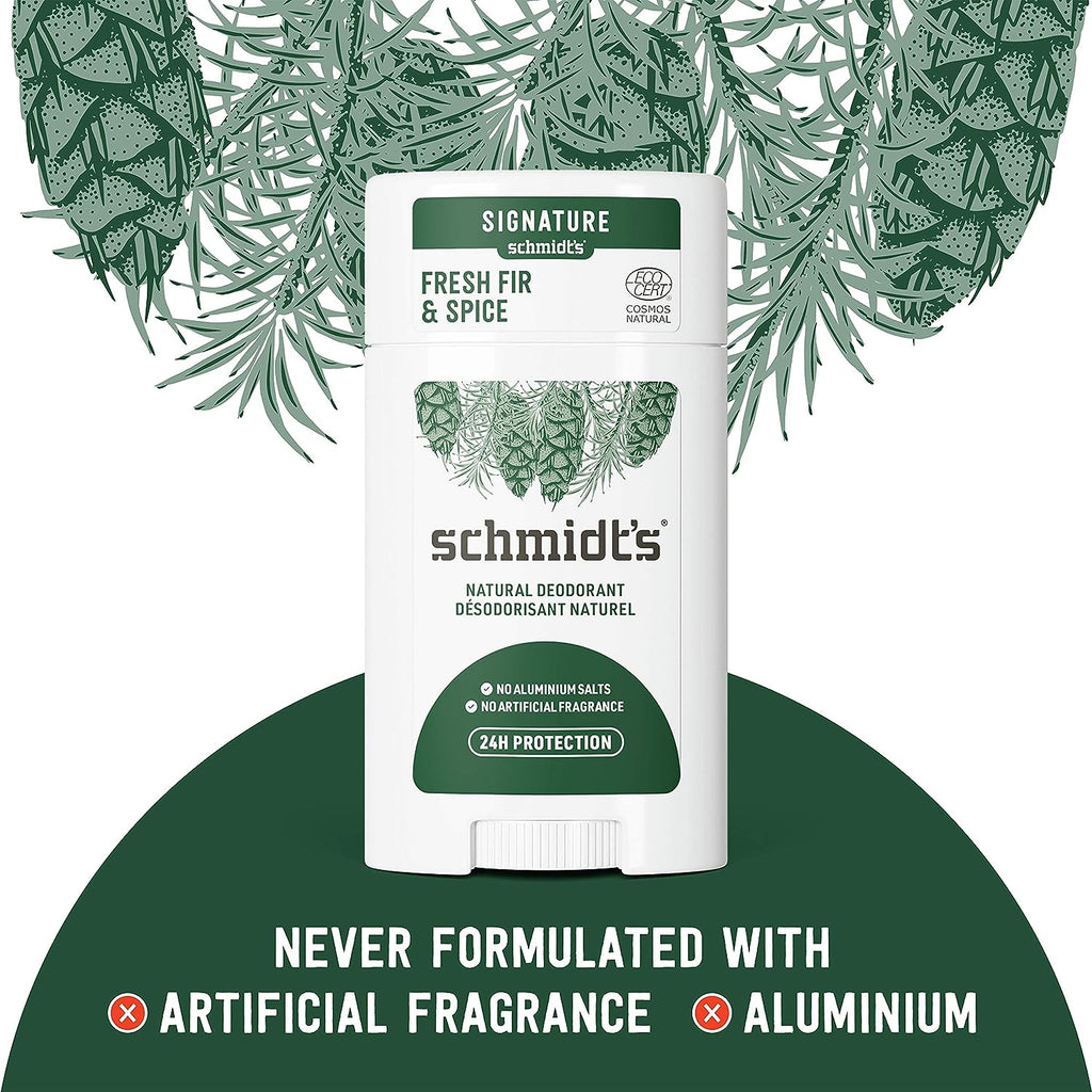 Schmidt's Aluminum Free Natural Deodorant for Women and Men, Fresh Fir &amp; Spice with 24 Hour Odor Protection, Certified Natural, Cruelty Free, Vegan Deodorant 2.65oz 2-pk