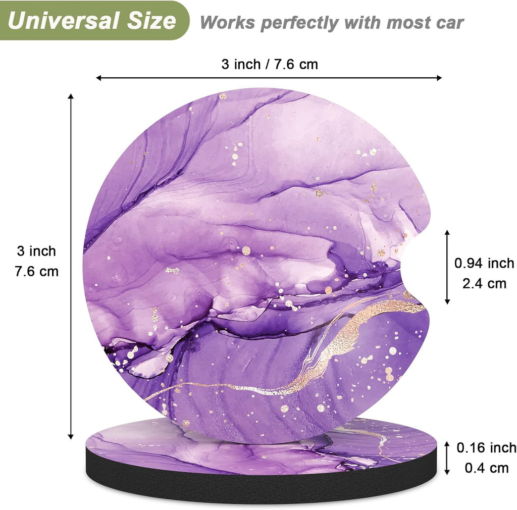 Nipichsha Car Cup Holder Coasters, Car Coasters for Cup Holders, 2 Pack Anti Slip Insert Coasters, Rubber Car Cup Mat with A Finger Notch, Cute Car Interior Accessories for Women Men (Purple Marble)