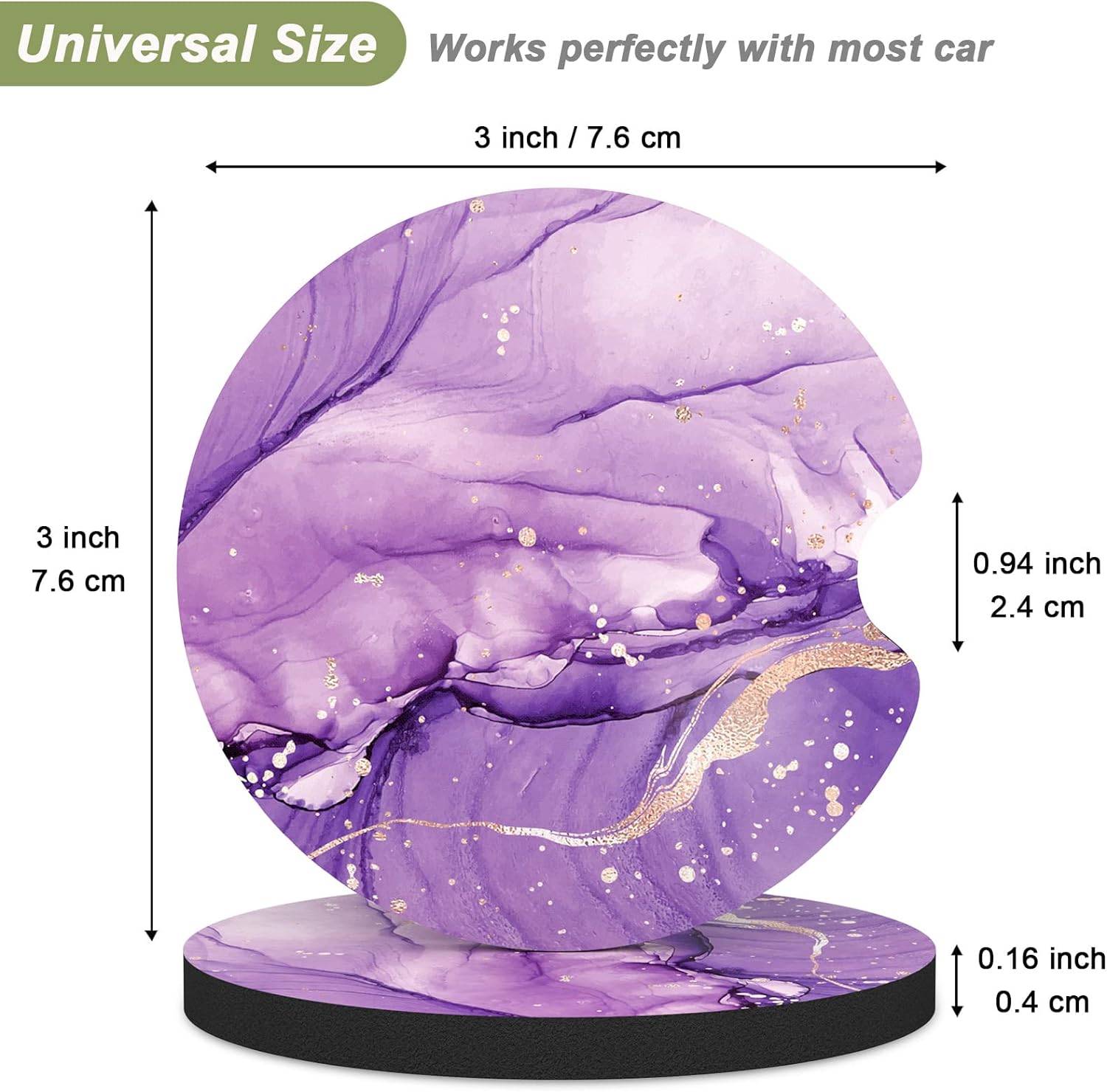 Nipichsha Car Cup Holder Coasters, Car Coasters for Cup Holders, 2 Pack Anti Slip Insert Coasters, Rubber Car Cup Mat with A Finger Notch, Cute Car Interior Accessories for Women Men (Purple Marble)